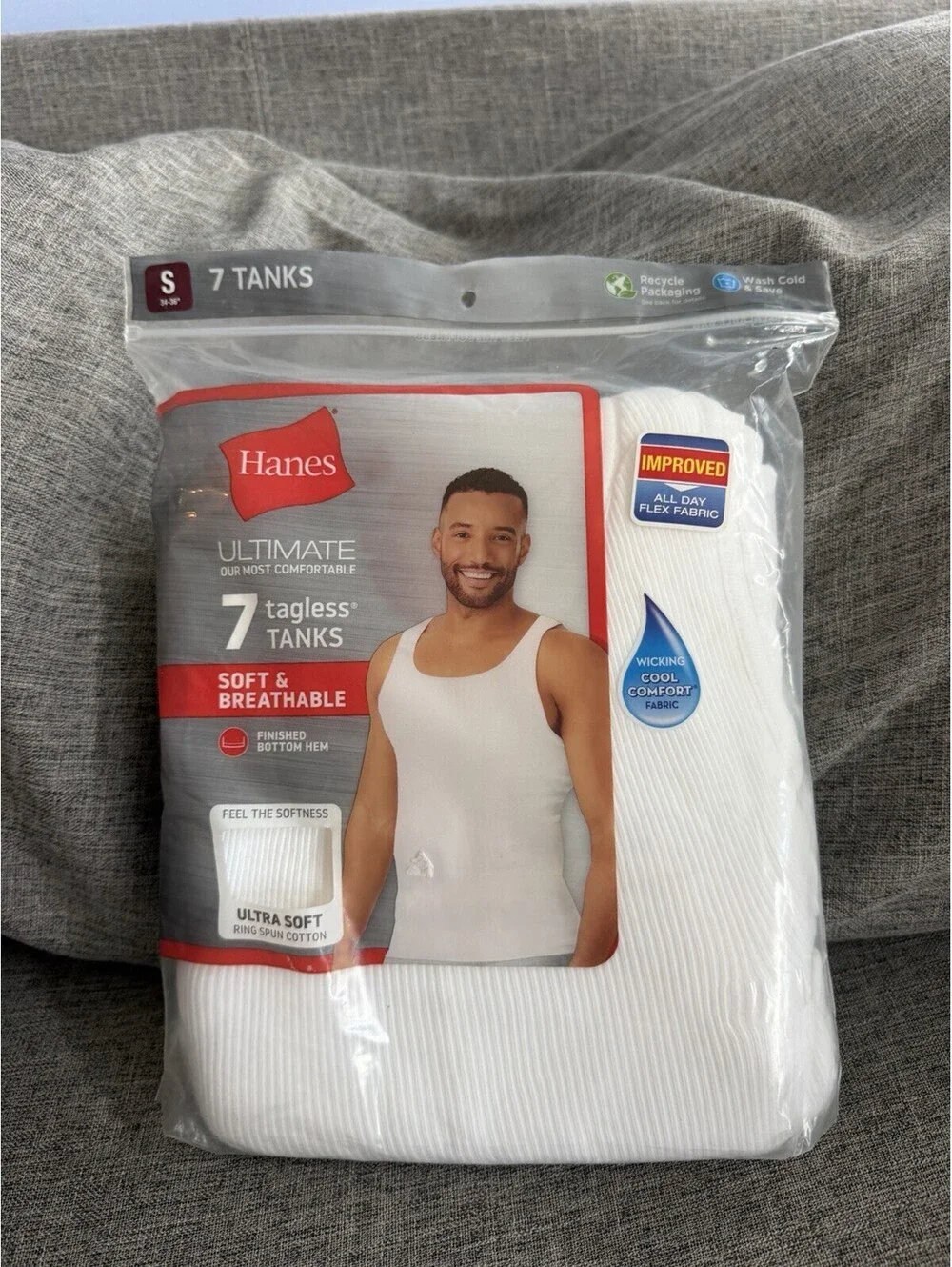 Hanes Ultimate Tagless Tanks Mens Small White 7 Pack Tank Top Pullover Soft New